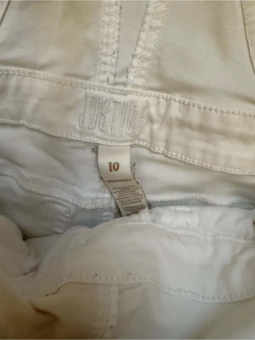 Justice Cream Lace-Trim Denim Short Overalls